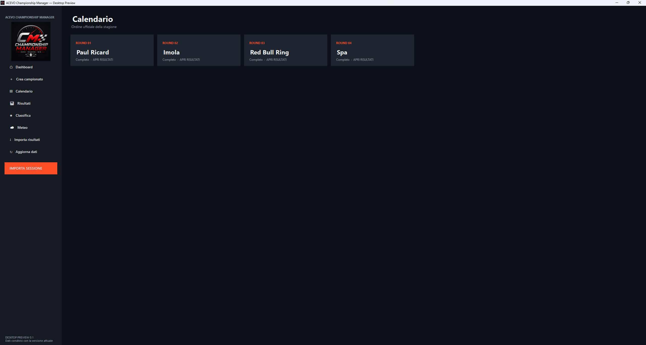 Calendario in AC EVO Championship Manager