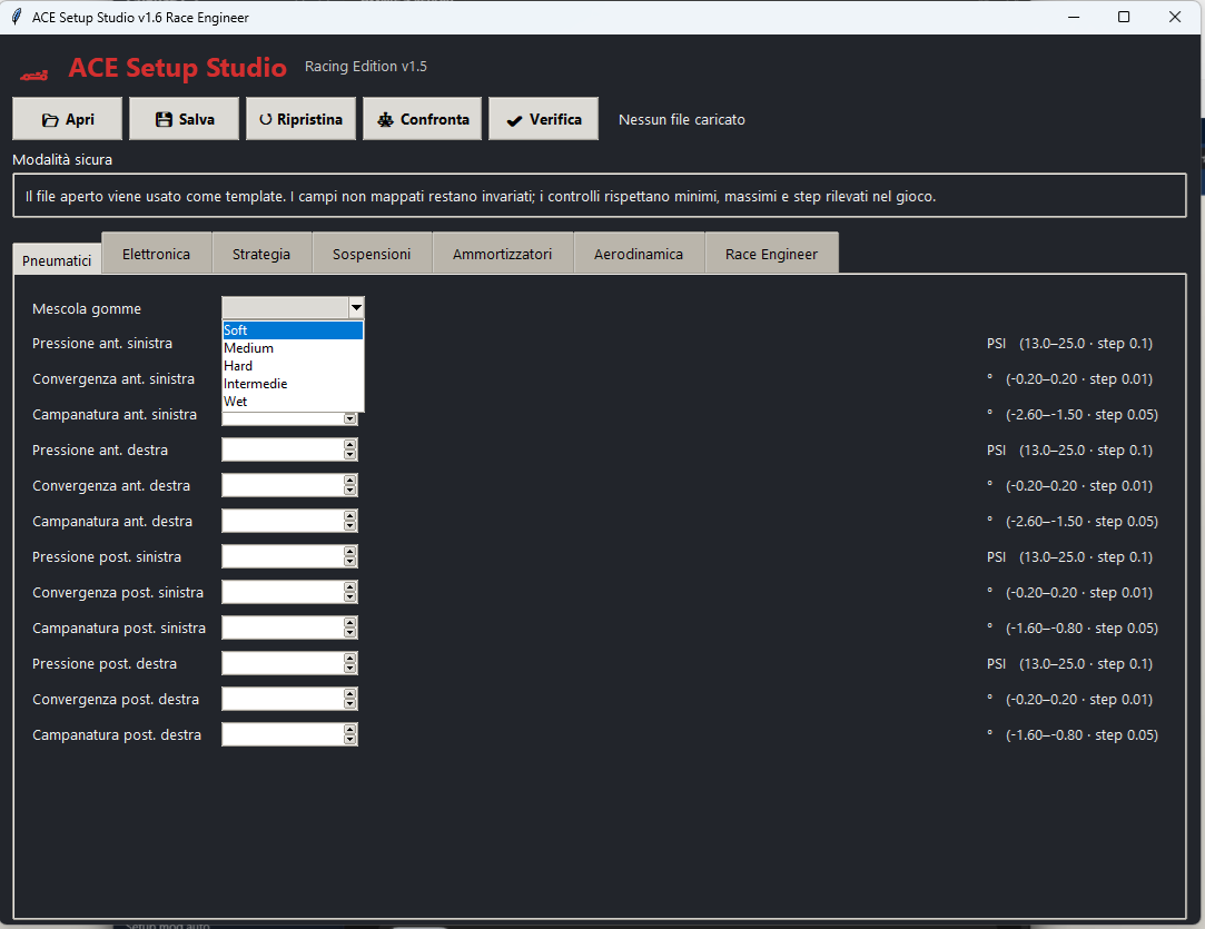 Mescole disponibili in ACE Setup Studio