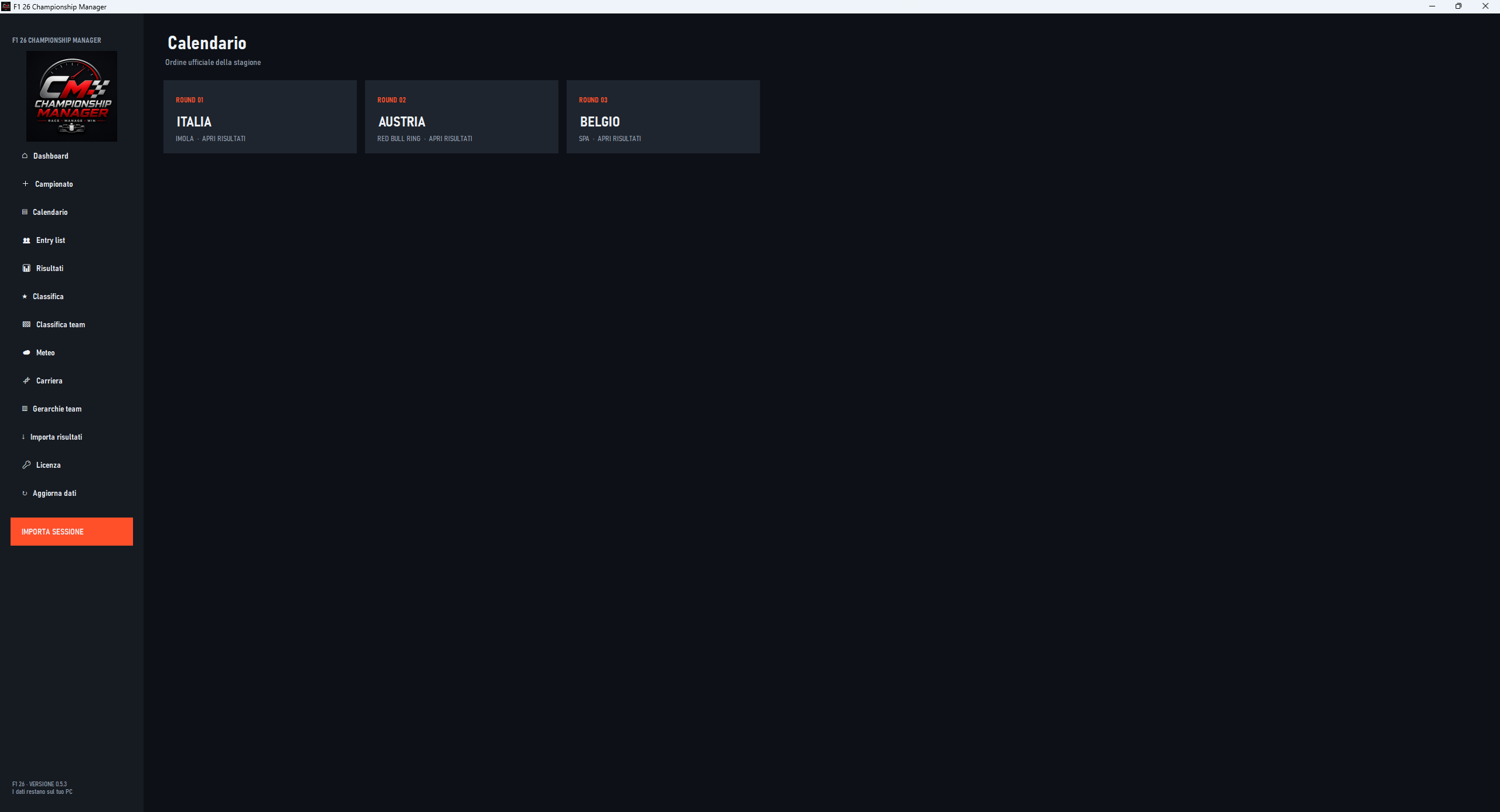 Calendario in F1 26 Championship Manager