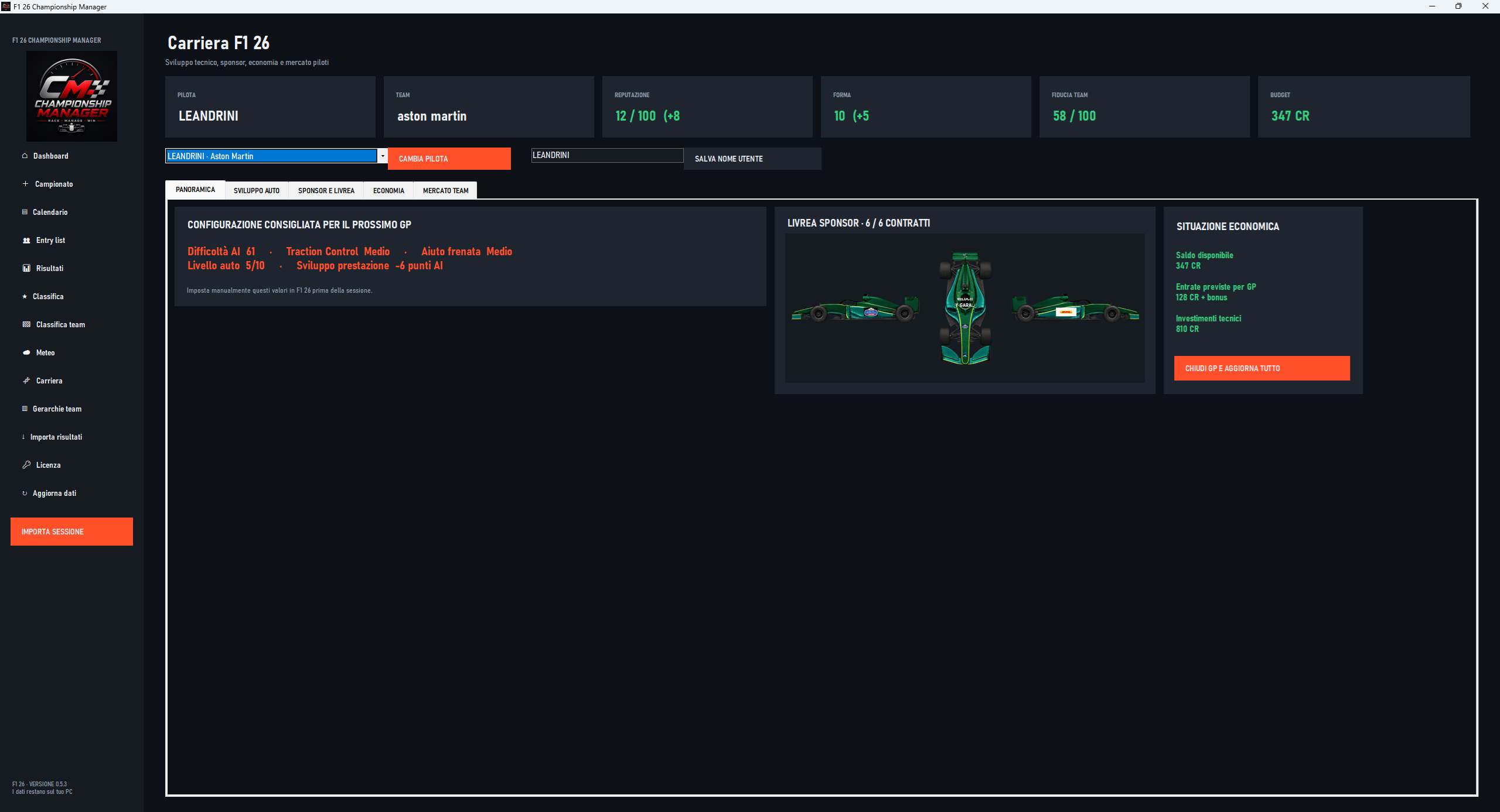 Carriera personale in F1 26 Championship Manager