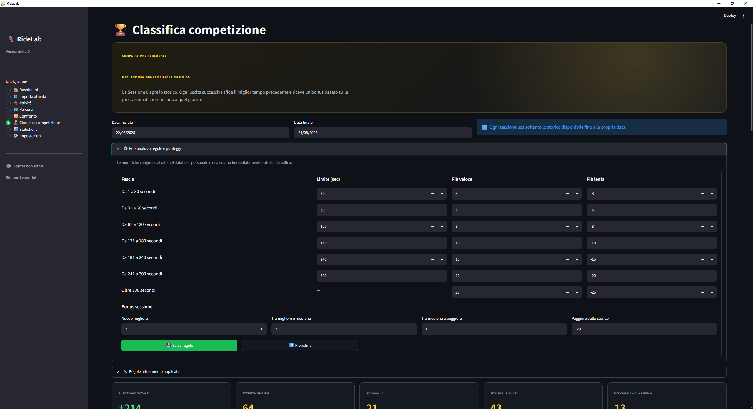 Regole create dall'utente in RideLab